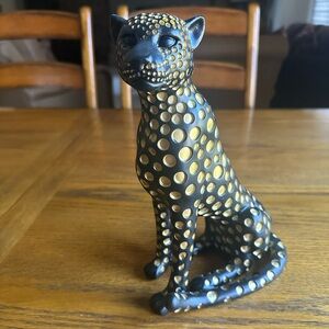 Source Unknown Black and Gold Spotted Ceramic Cheetah Sculpture